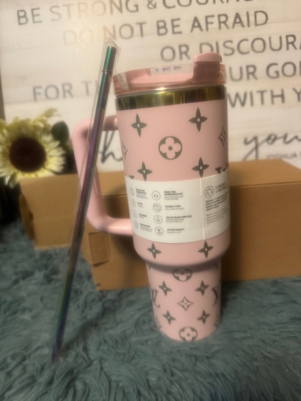 Brand new! Stanley Pink Tumbler with Black Monogram Accents - Picture 2 of 6
